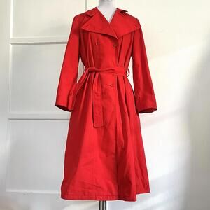 Vintage Red Trench Coat Made in France Double Breasted Belted Raincoat Women S